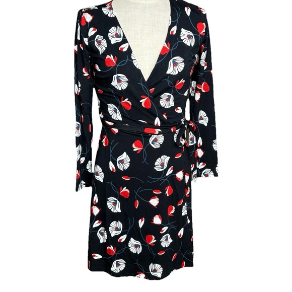 NWT Loft Black Floral Long Sleeve Wrap Dress - Picture 1 of 4
